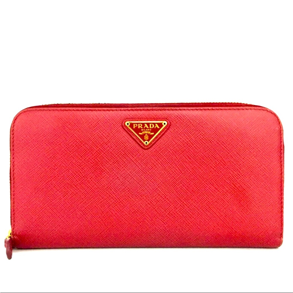 Like New Prada Red Saffiano Leather Long Wallet